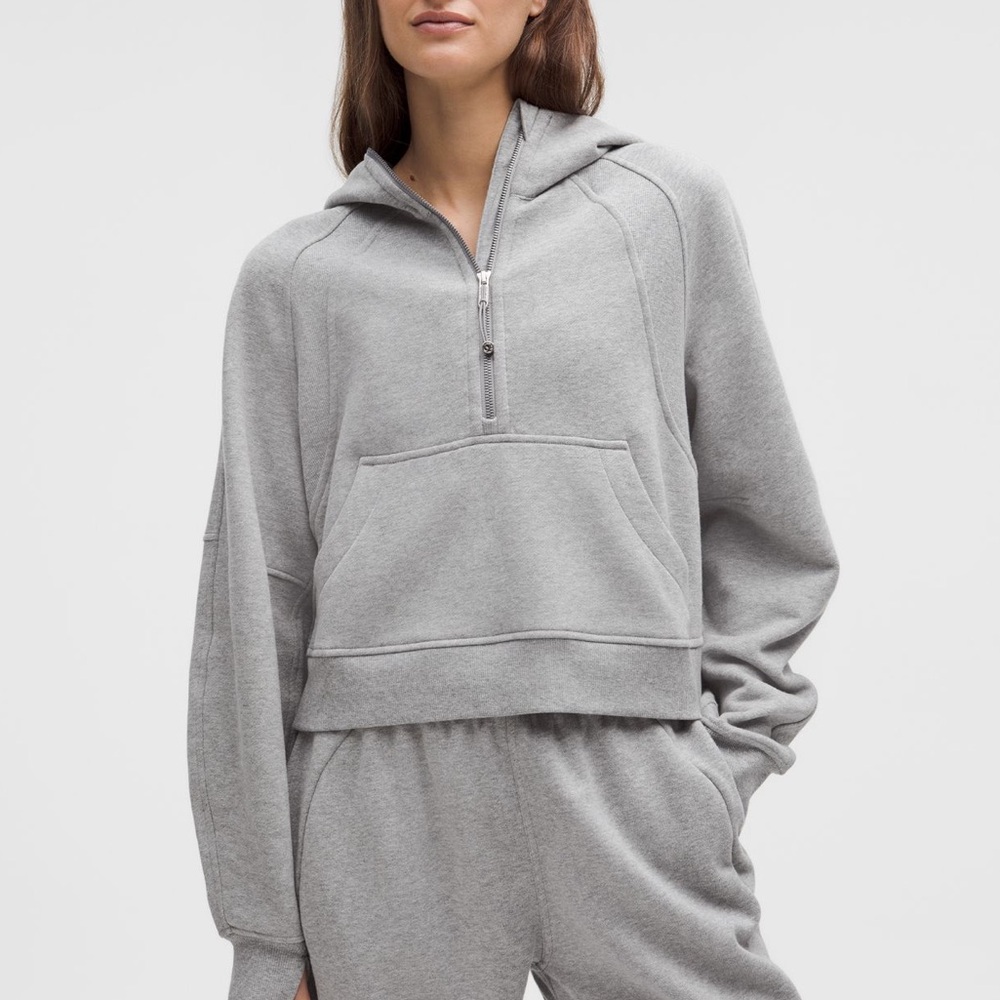 Lululemon Scuba Oversized Light Gray Half-Zip Hooded Sweatshirt